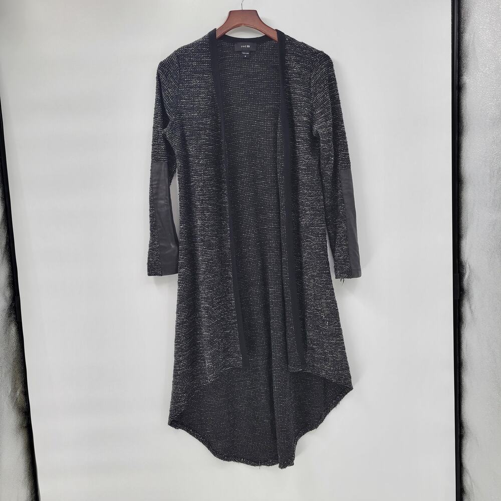 Red 23 Longline Cardigan Sweater Leather Sleeve Contrast Black Made USA Women M
